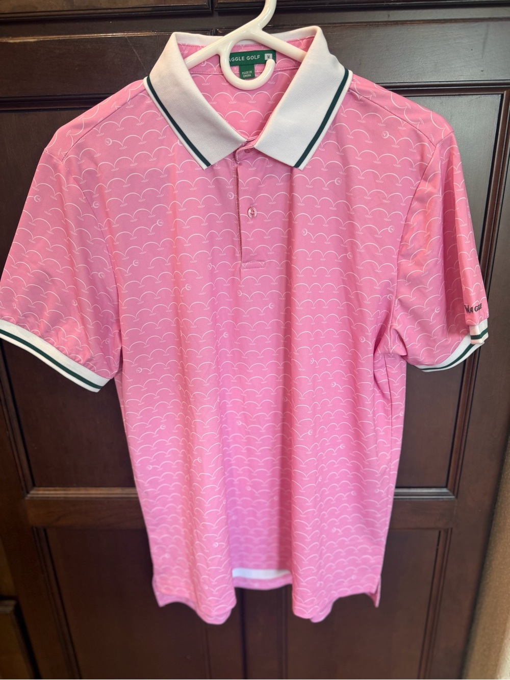 Waggle Golf Men's Medium Off The Pond Pink Wave Pique Polo Shirt M